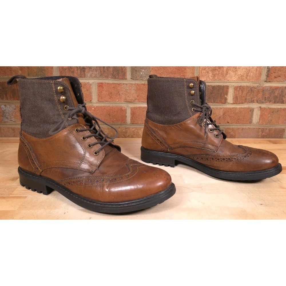 Ben Sherman Mens Daryl‎ Brown Leather Wingtip Boots Brogue Size 12M